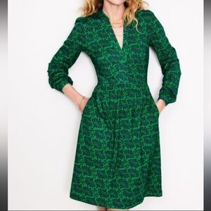 Boden Naomi Relaxed Long Sleeve Jersey Dress Green Geo Floral Size 6 L Career